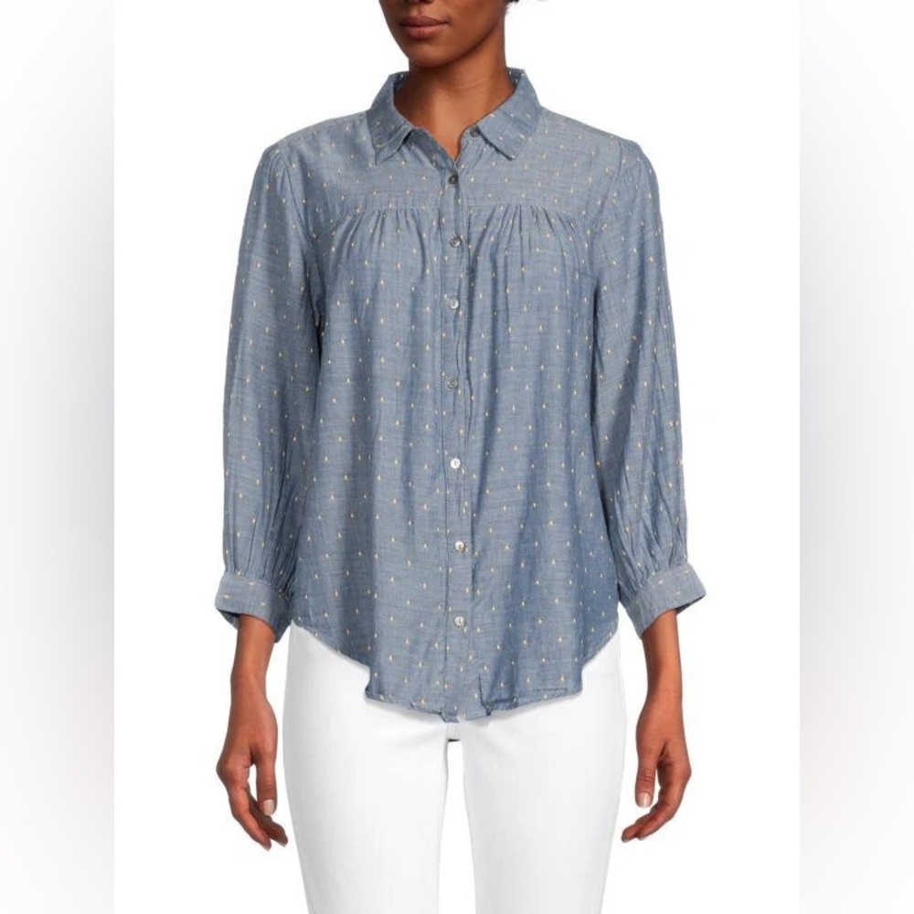 Current/Elliott Denim Blue Top with Gold Dots